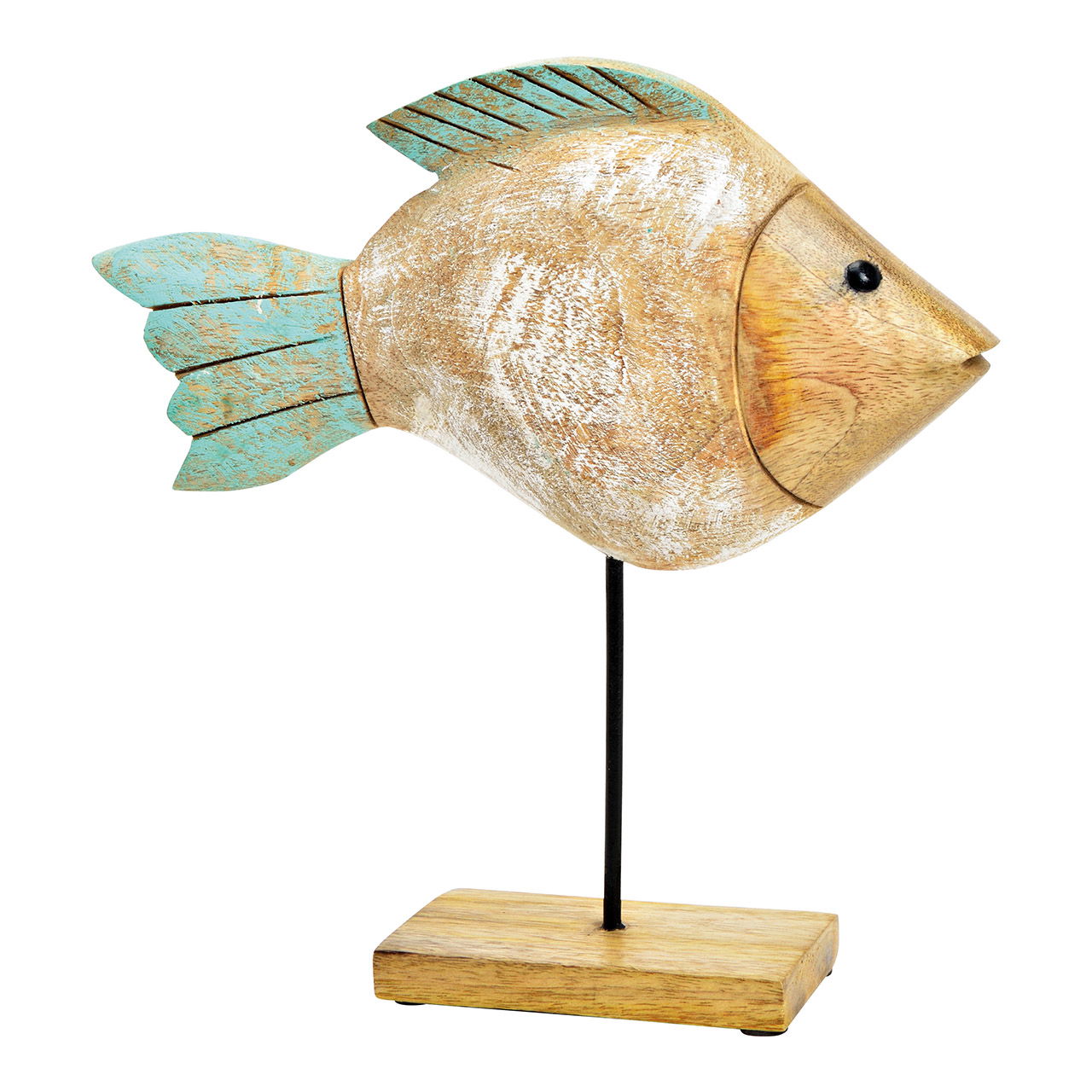 Présentoir poisson en bois de manguier naturel, vert (L/H/P) 27x26x7cm