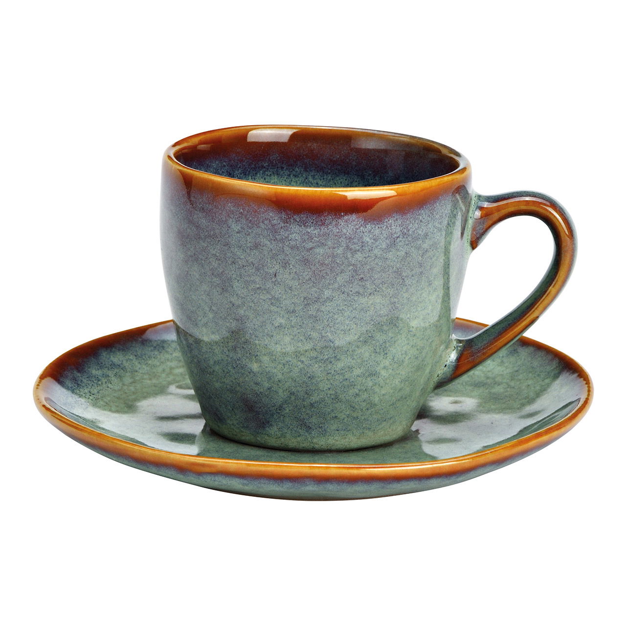 Taza de espresso 10x7x7cm 173ml con platillo 13cm gres verde juego de 2, (c/h/d) 13x8x13cm