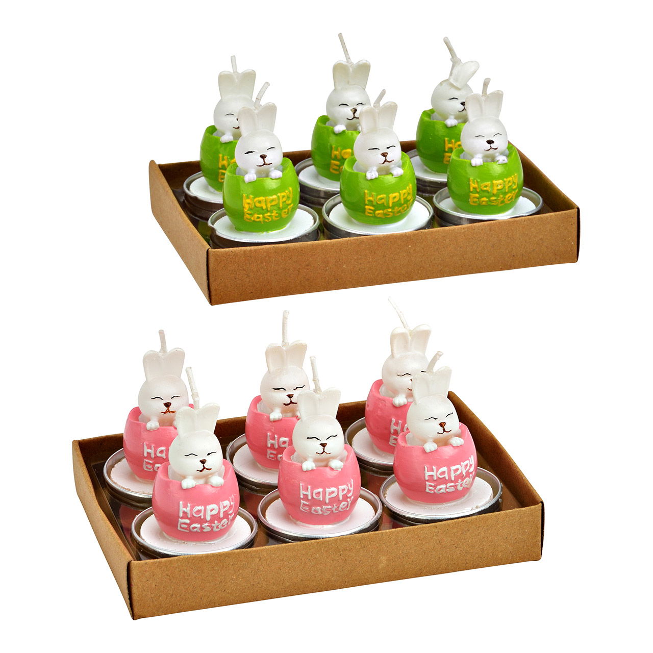 Portacandelitas de cera, conejos, set de 6, doble, rosa/verde (A/A/A) 4x6x4cm Essen, Zuckerguss, Leute, Person, Kiste