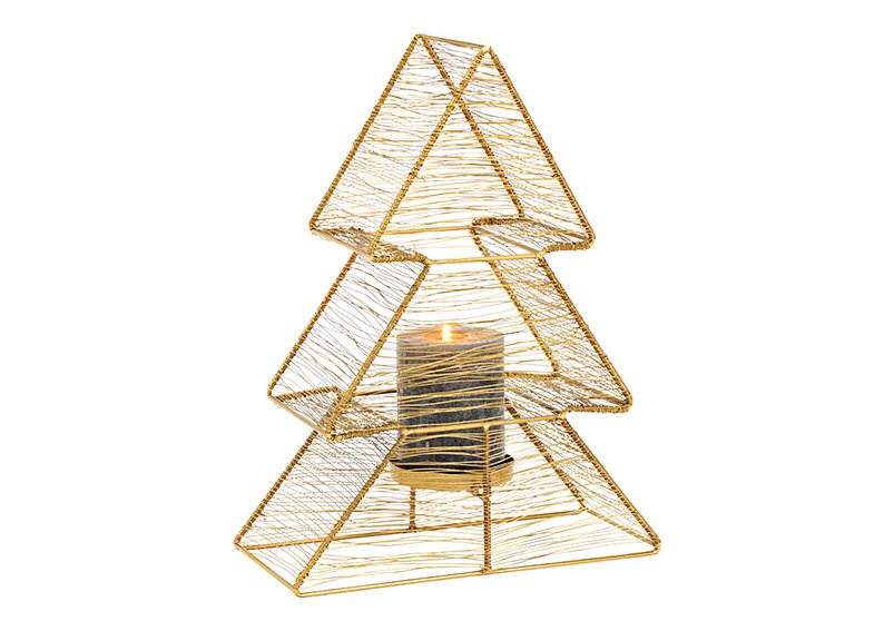 Wind light, candle holder fir tree of metal gold (W/H/D) 25x32x11cm