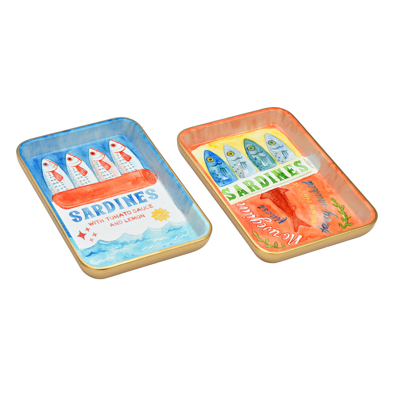 Decorative Wooden Sardine Plates, Orange, Assorted Set of 2 (W/H/D) 16x2.7x23 cm Sardinen, Dose, Dosenfisch, Fischdose, Sardinen-Design
