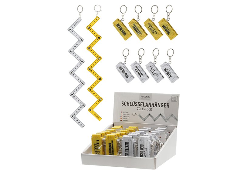 Porte-clés Mètre pliant, Proverbes, ABS avec porte-clés, jaune, blanc 8 fois, (L/H/P) 6x1x2cm