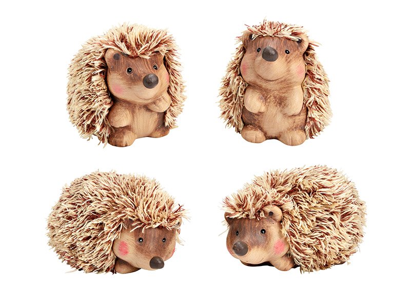 Hedgehog w. clay/artifical fur assorted 13x10x8cm