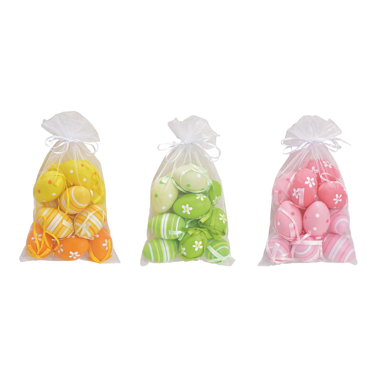 Hänger Set Ostereier 4x6x4cm aus Kunststoff Bunt 12er Set, 3-fach, (B/H/T) 14x20x7cm Hänger Set Ostereier 4x6x4cm aus Kunststoff Bunt 12er Set, 3-fach, (B/H/T) 14x20x7cm