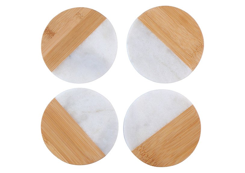 Coaster of bamboo/marble, nature 2-fold, (W/H/D) 10x10x1cm