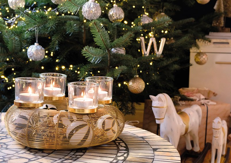 Boule de Noël avec paillettes or motif 3D en verre Champagne 4 fois, Ø6cm