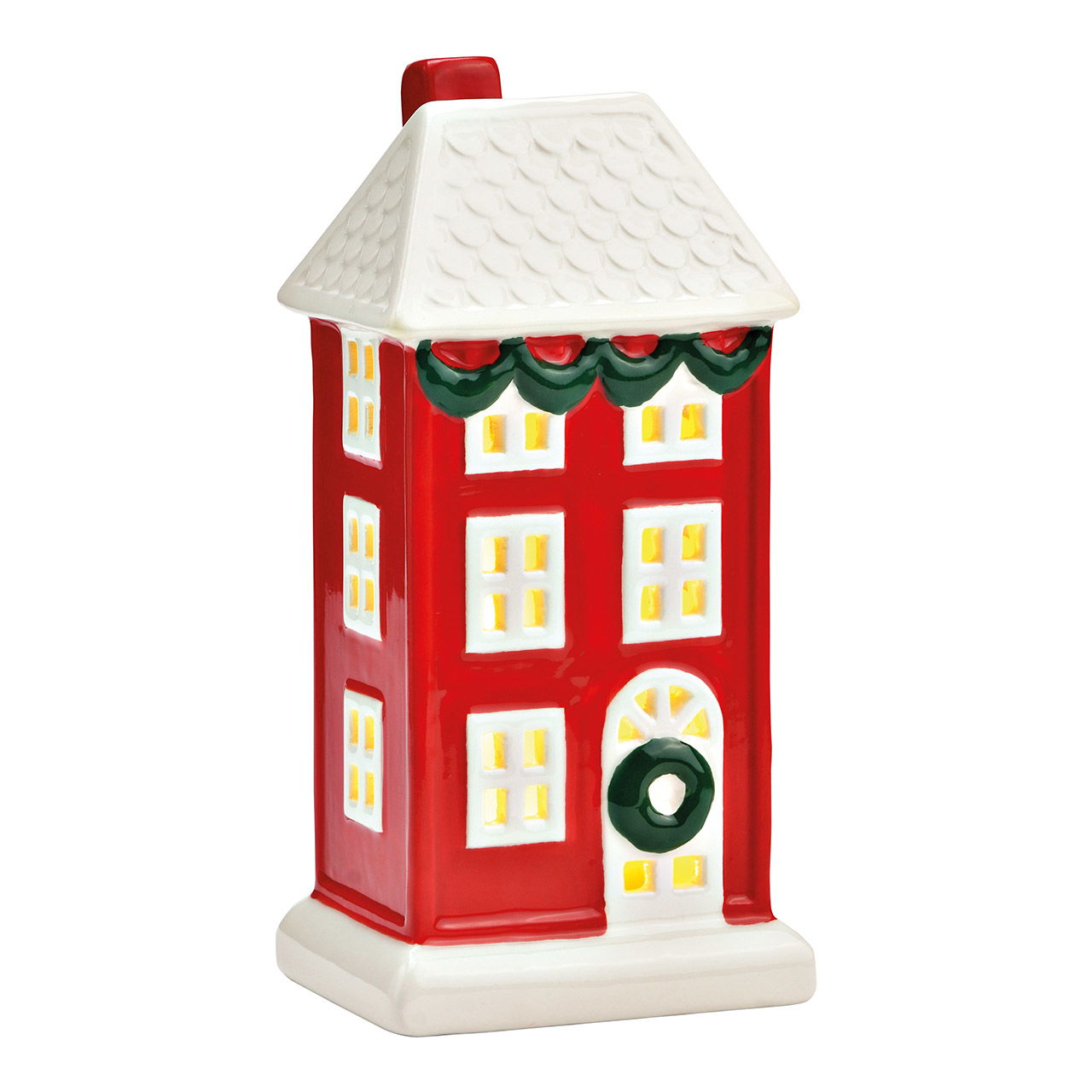 Huisje met LED, exclusief 2xLR44 keramiek rood (B/H/D) 8x18x6cm