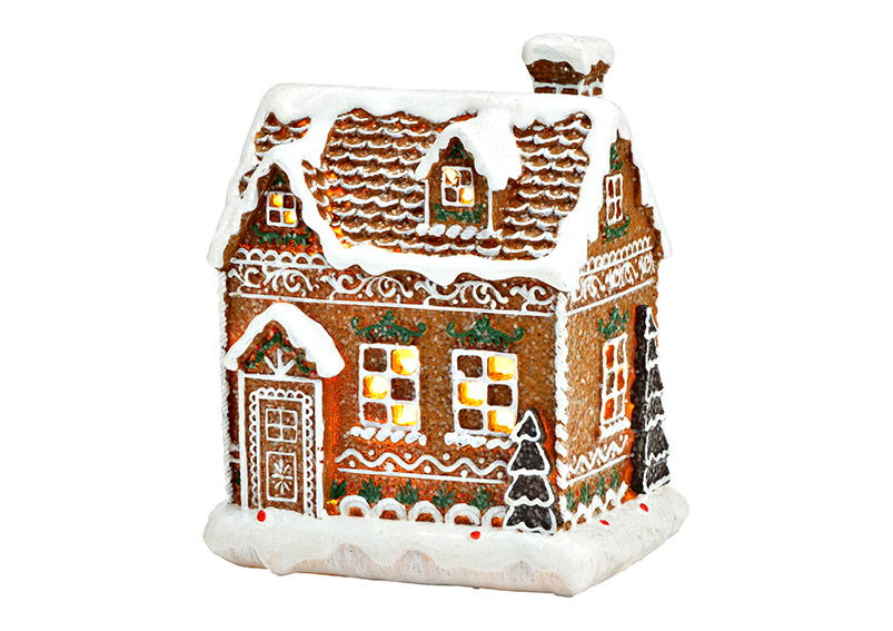 Lichthaus Lebkuchen aus Poly, Braun/Weiß (B/H/T) 12x16x9cm