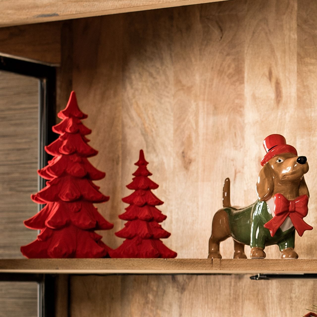 Juletræ med flokket overflade af poly, rødt (B/H/D) 16x27x16 cm Weihnachten, Weihnachtsdekorationen, Festival