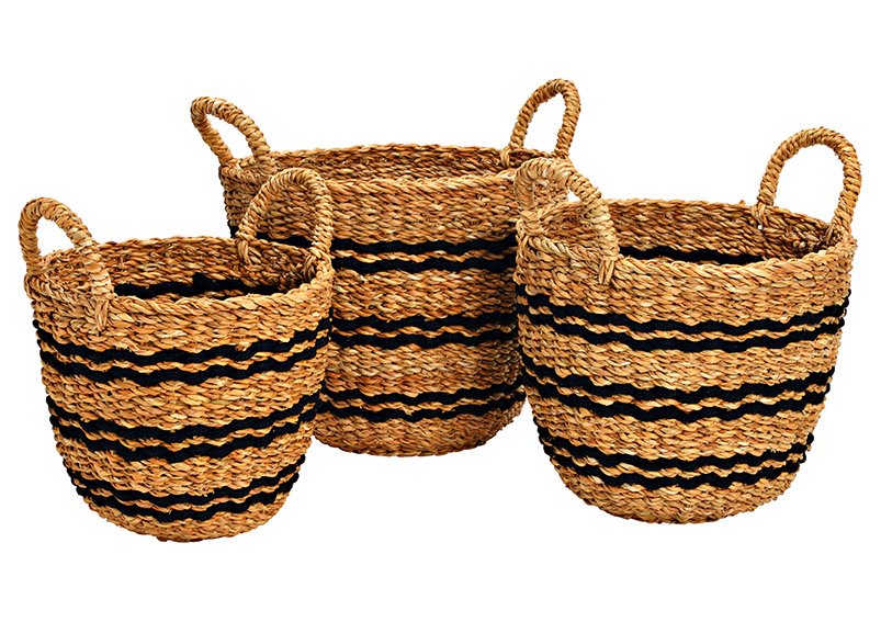 Juego de 3 cestas de hierba marina, yute de material natural Juego de 3 cestas naturales, (ancho/alto/bajo) 35x28x35cm 30x26x30cm 27x24x27cm