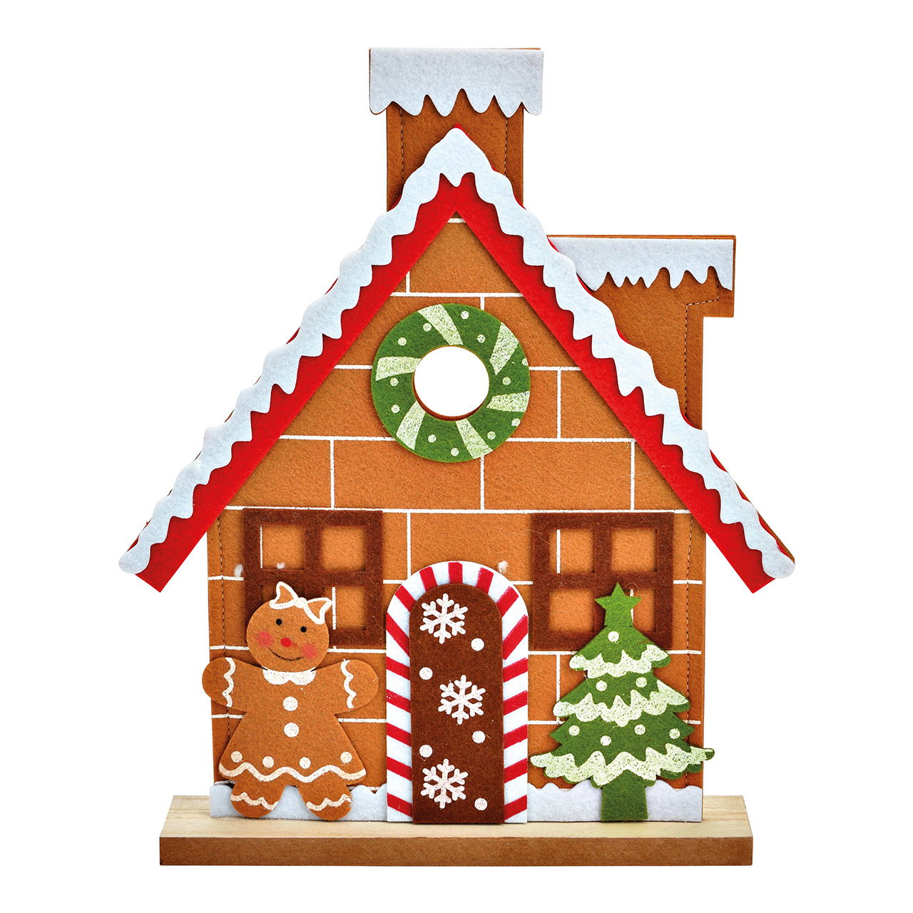 Gingerbread house stand made of brown felt (W/H/D) 27x31x6cm