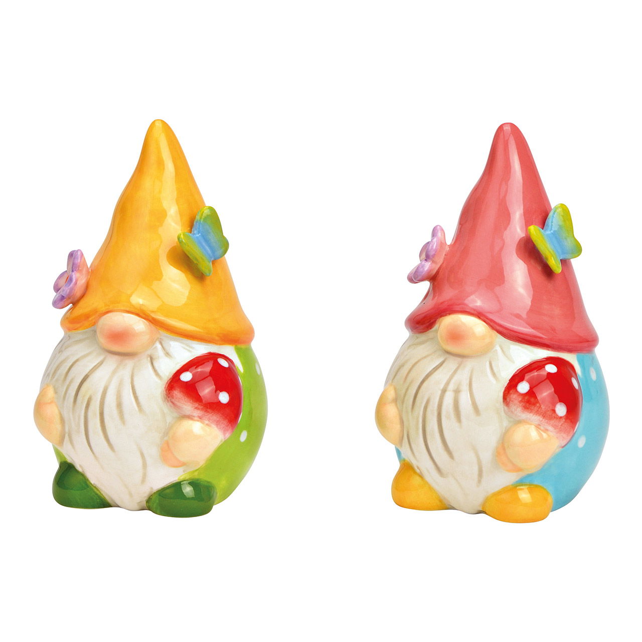 Lutin nain de jardin décor céramique multicolore 2 fois, (L/H/P) 7x11x7cm