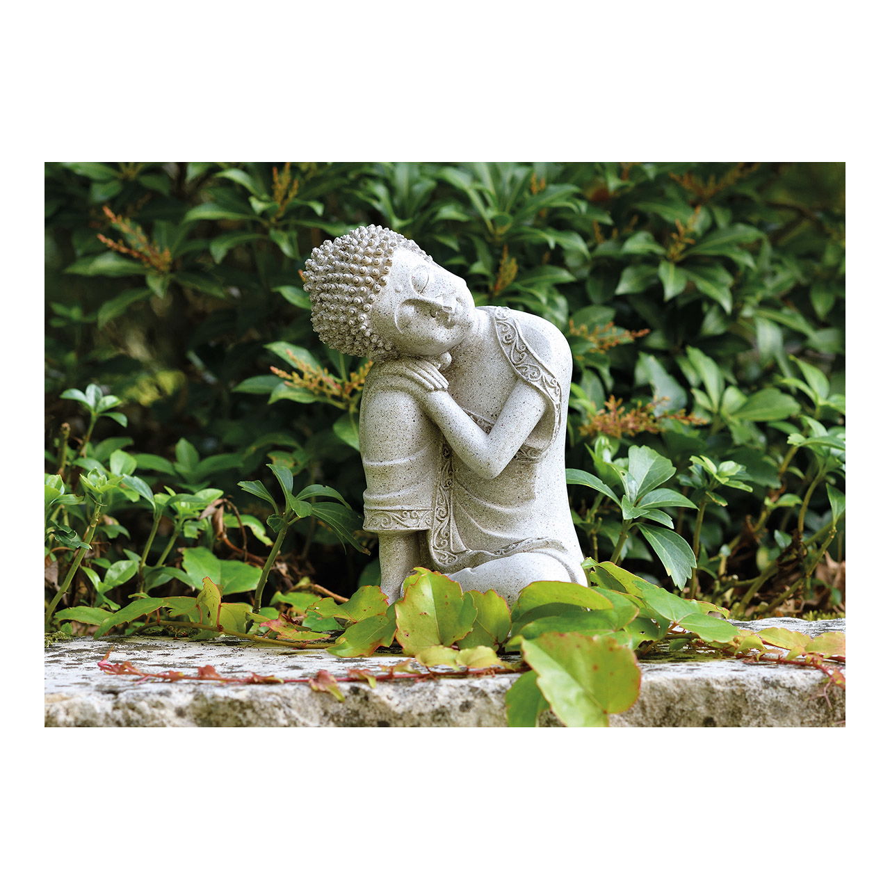 Bouddha assis en gris en poly, L14 x H20 cm