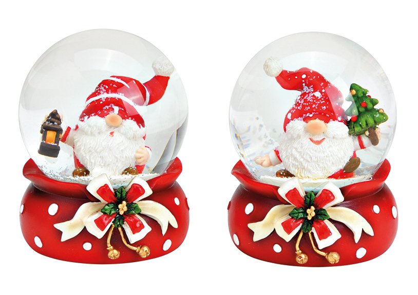 Sneeuwbol kerstman, poly, glas gekleurd 2-voudig, (w/h/d) 7x8x7cm