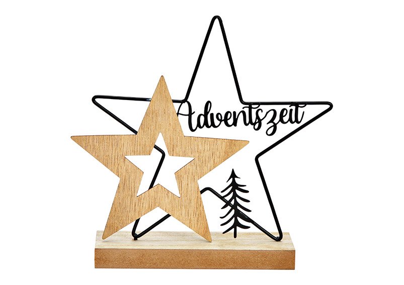 Stand-up star, Adventszeit, made of wood, metal natural, black (W/H/D) 19x19x5cm