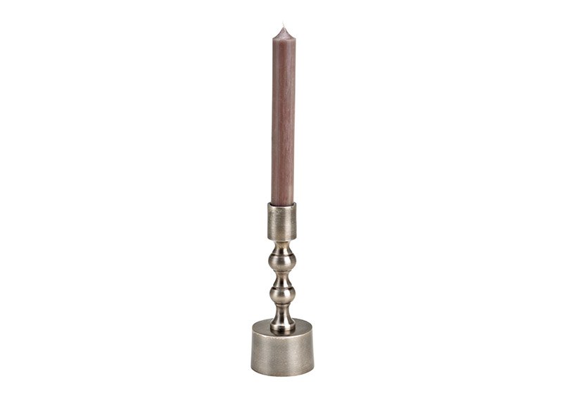 Metal candle holder metallic gray (W/H/D) 6x17x6cm 