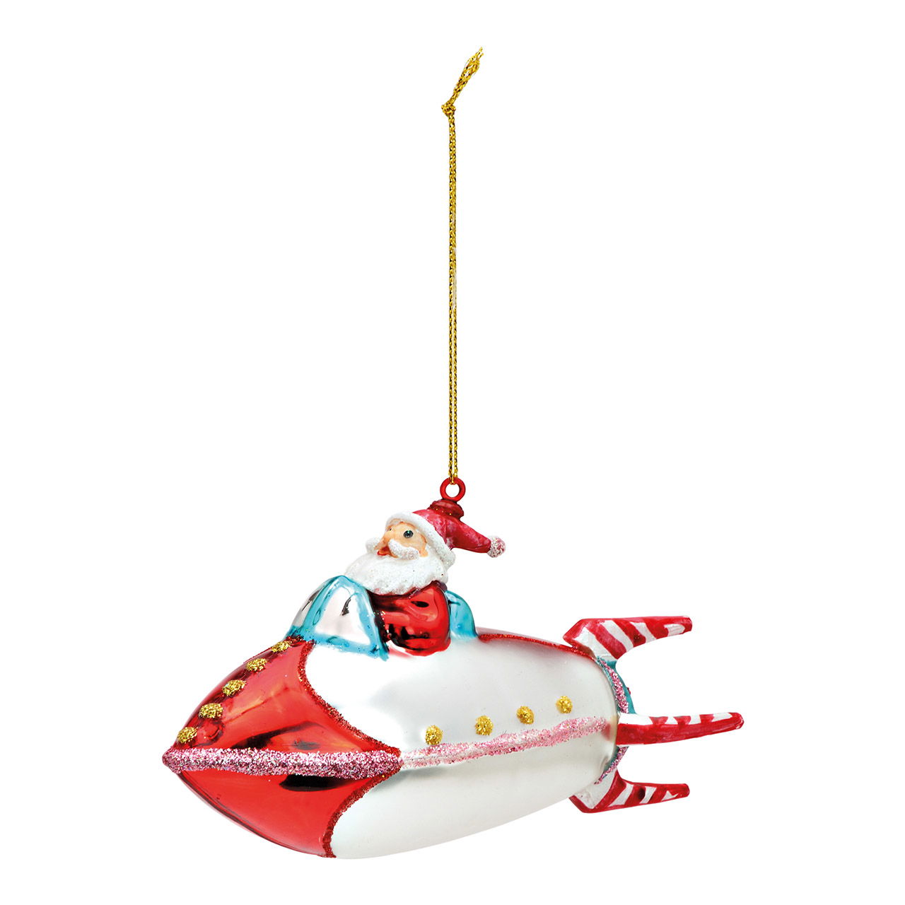 Christmas hanger Santa Claus on rocket made of glass Colorful (W/H/D) 14x8x5cm