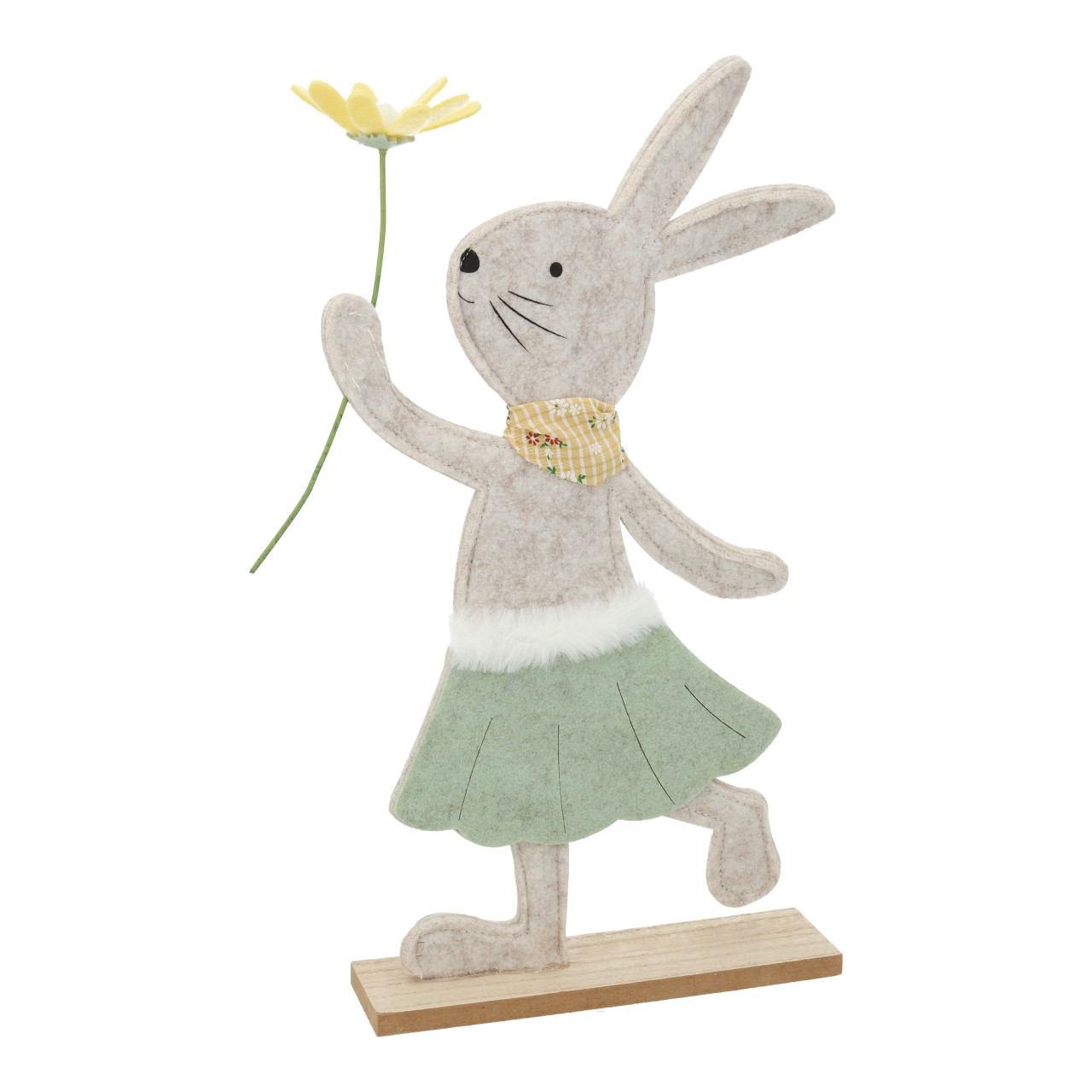 Figura de conejito de fieltro beige (ancho/alto/profundidad) 21 x 37 x 5 cm Hase, Handarbeit, Deko-Figur, Blume, Skulptur
