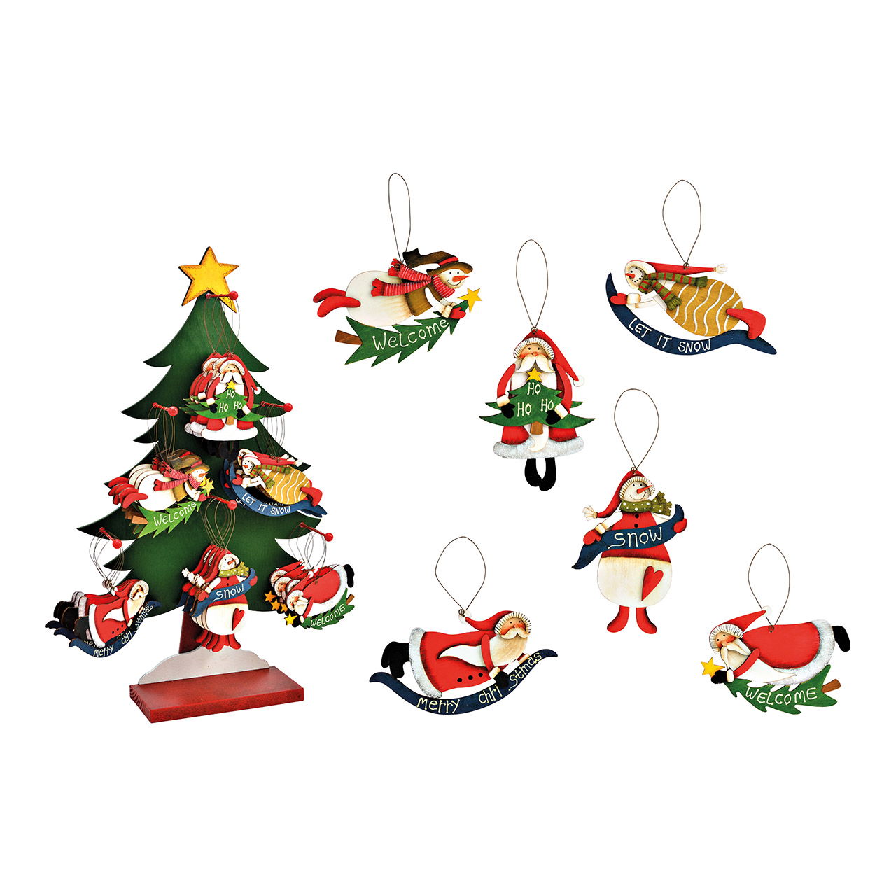Christmas hanger Santa Claus snowman made of wood (W/H/D) 9x13x0.5cm on tree stand, 6-fold, colorful (W/H/D) 34x59x12cm Christmas hanger Santa Claus snowman made of wood (W/H/D) 9x13x0.5cm on tree stand, 6-fold, colorful (W/H/D) 34x59x12cm