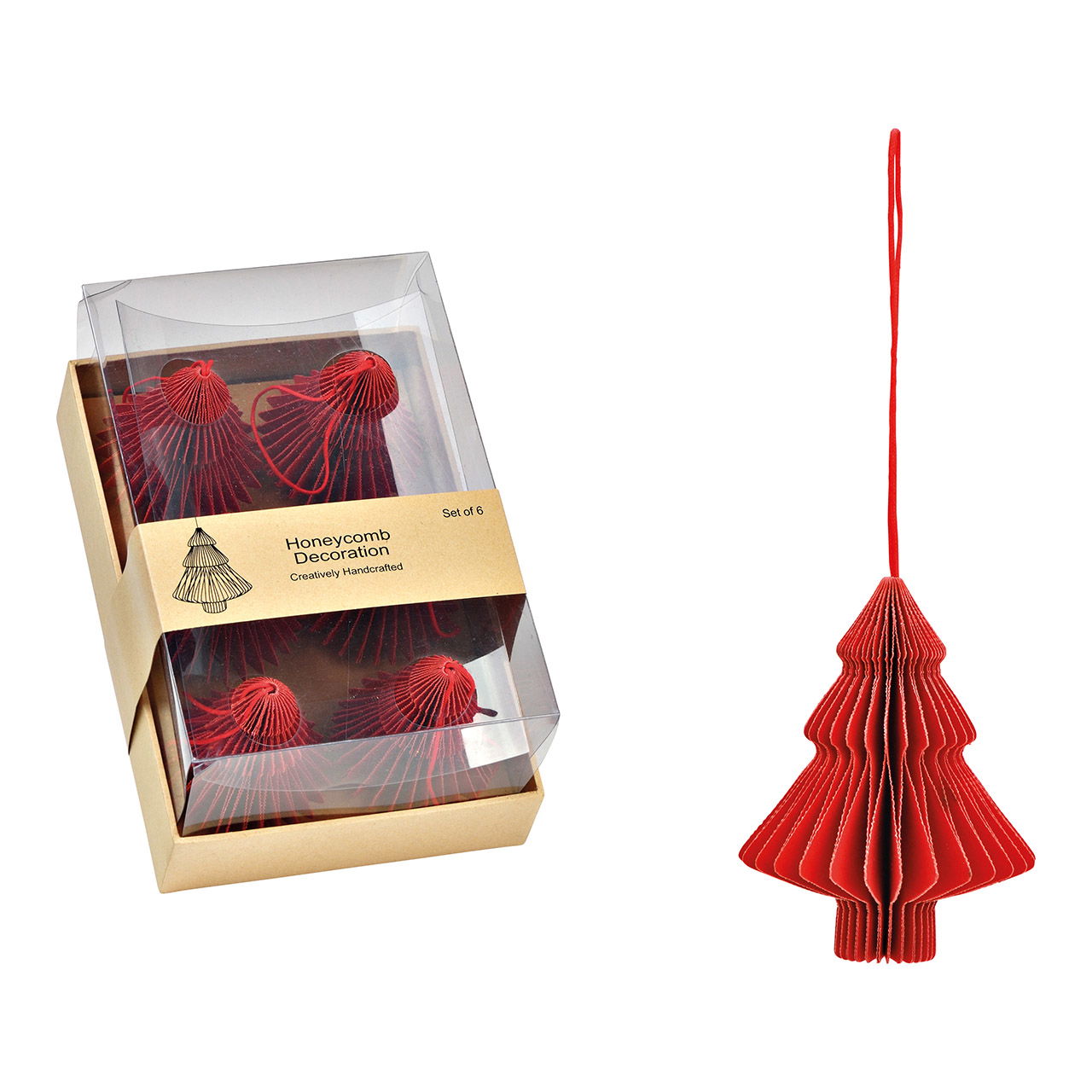 Suspensions Honeycomb Sapin 5x7,5x5cm Set de 6, en papier/carton rouge (L/H/P) 18x9x12cm