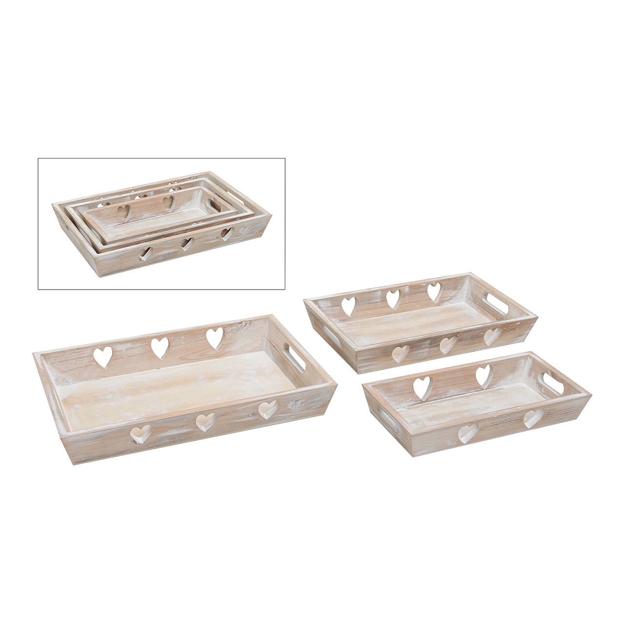 Tablett-Set in Holz, 3-teilig, 34x22x5cm Doppeltes Waschbecken, Spüle