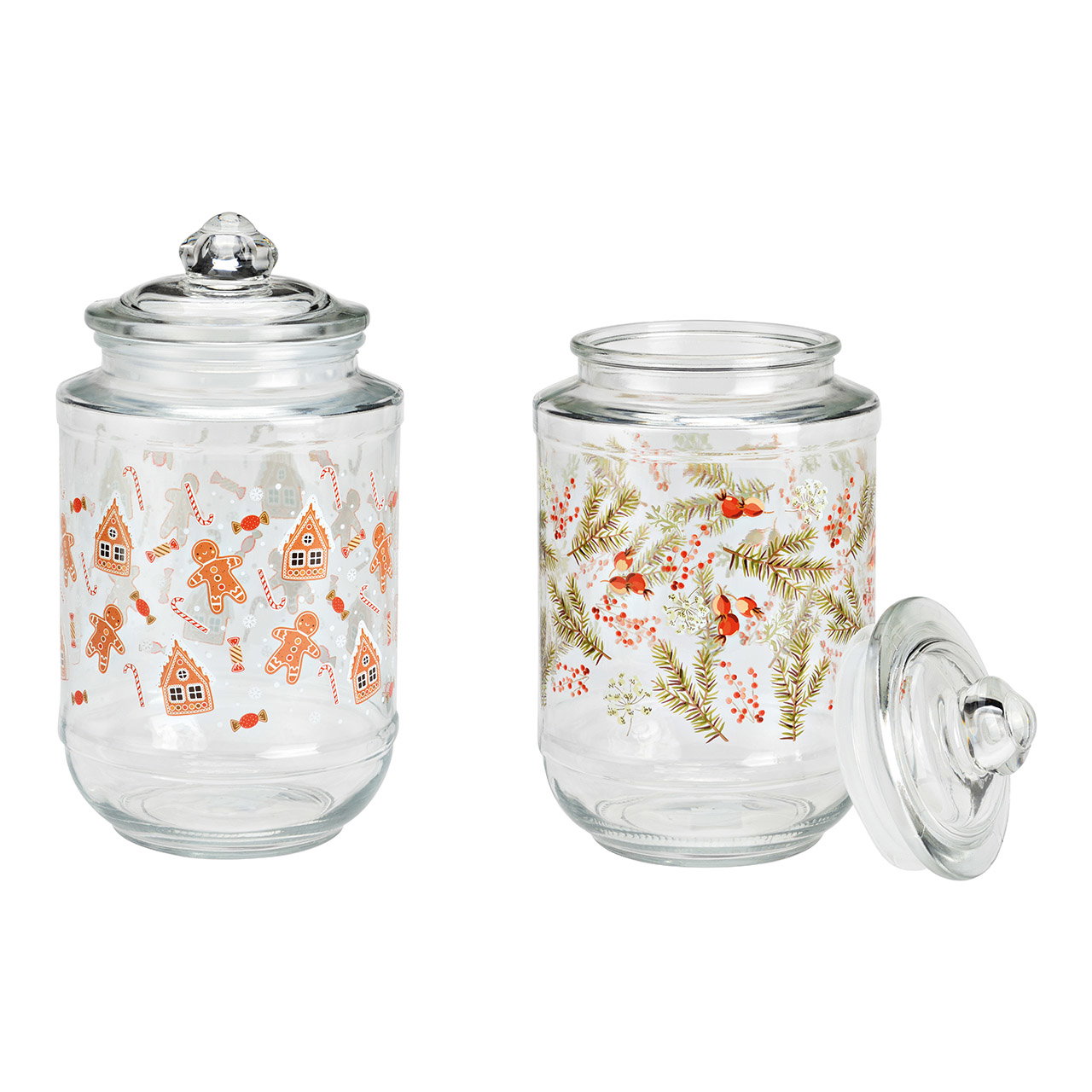 Storage jar with Christmas decoration made of glass transparent 2-fold, (W/H/D) 12x24x12cm 2 liters Krug