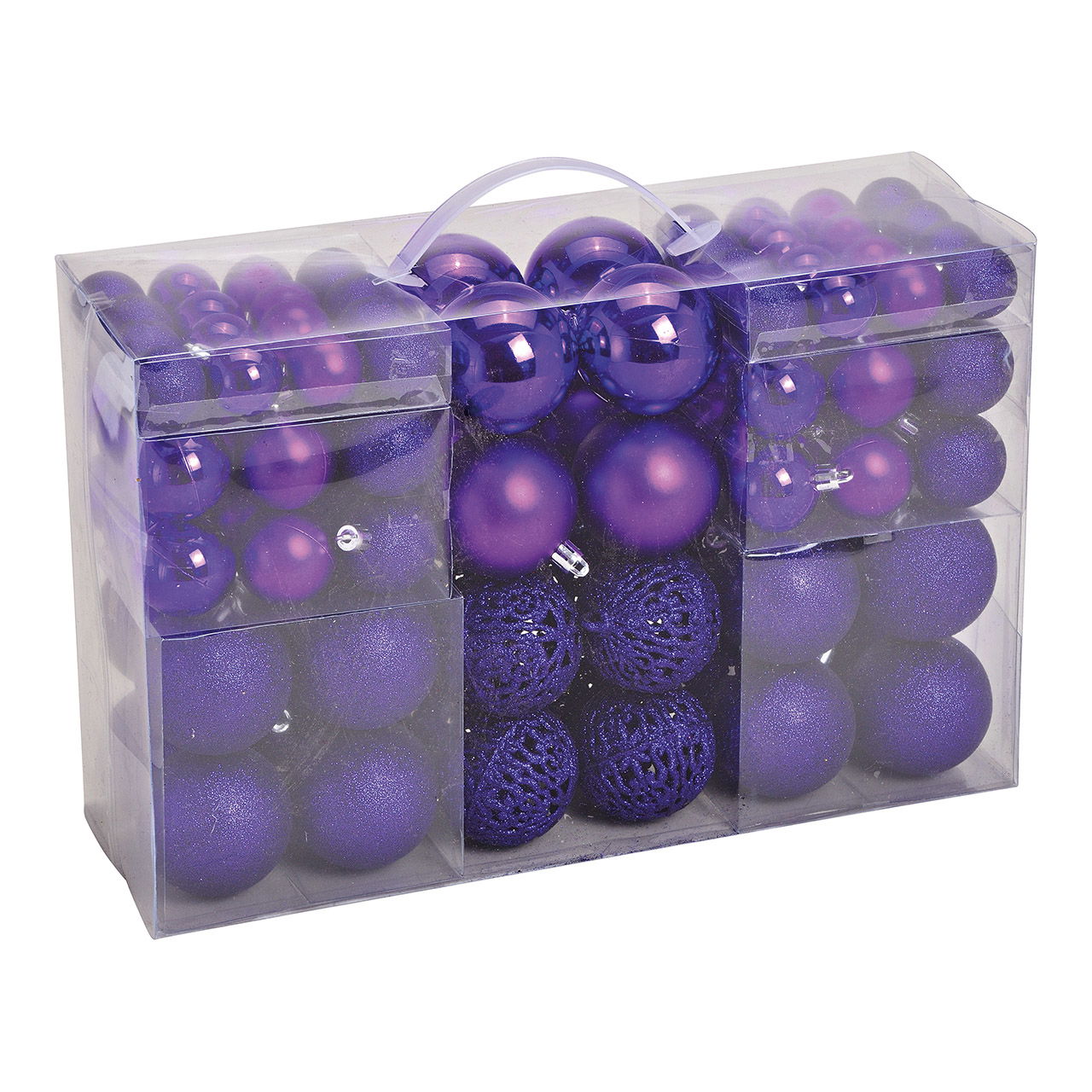 Xmas ball set of 100, plastic, lila, 35x23x12cm ø3/4/6cm