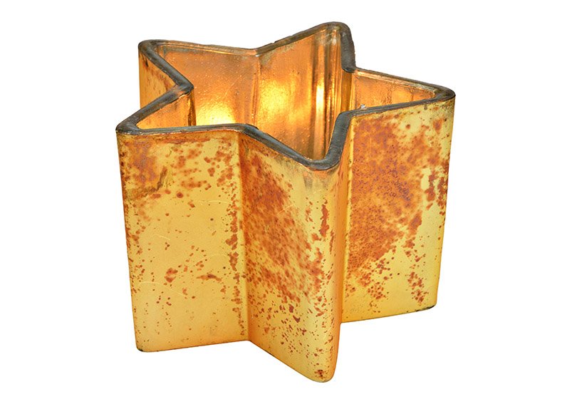 Lantaarn ster van glas goud (w/h/d) 12x9x12cm