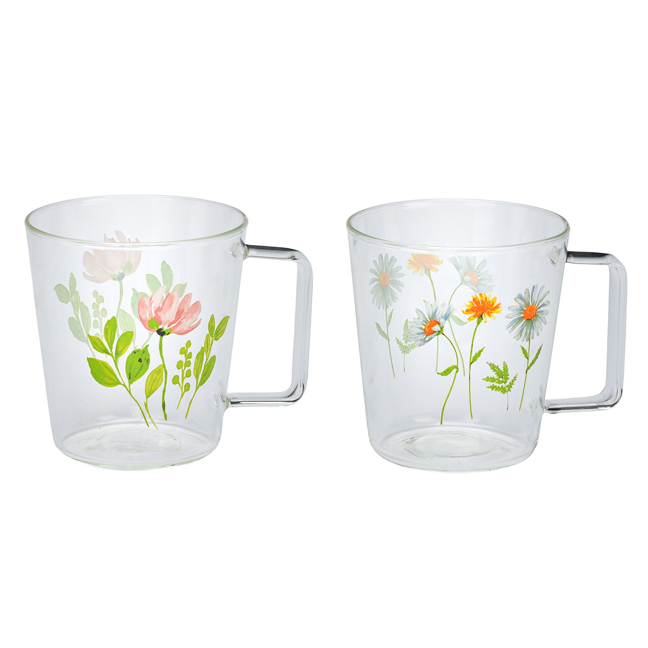 Becher Blumen Dekor aus Glas Bunt 2-fach sortiert (B/H/T) 12x9,8x9cm 430ml | 10048968