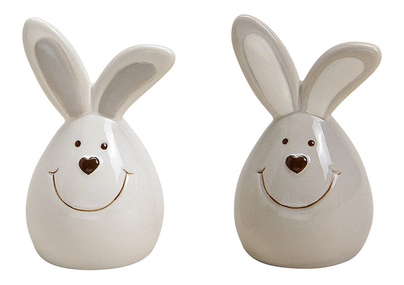 Coniglio grigio/bianco in ceramica bianca 2 pezzi, (L/H/D) 5x8x5cm