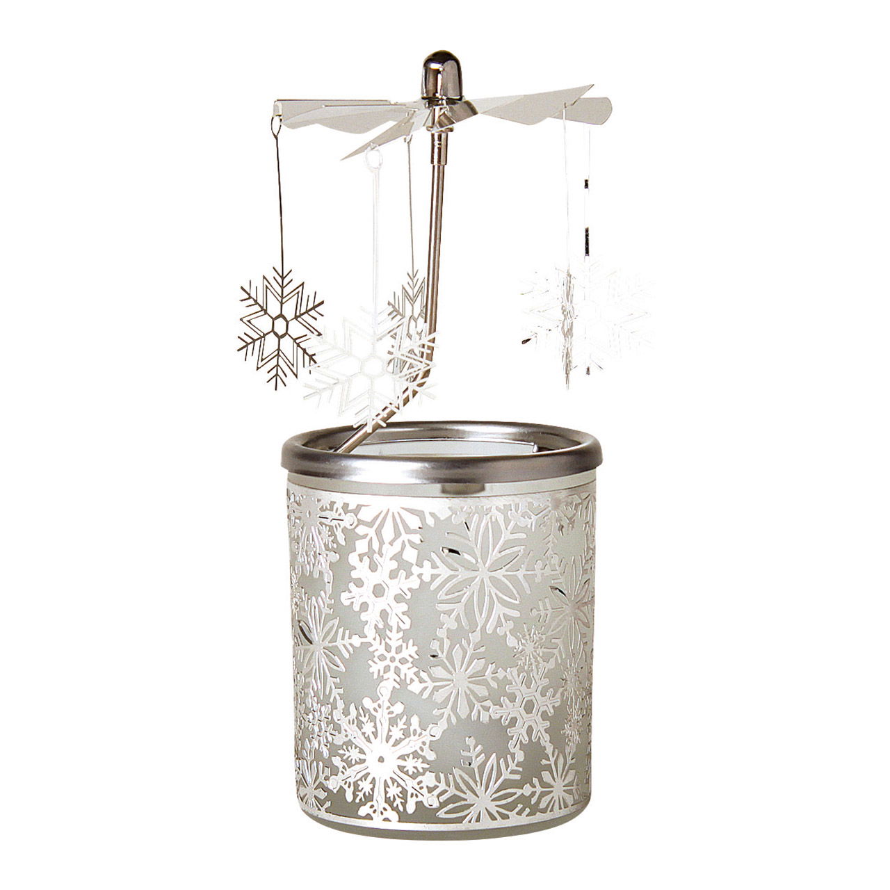 Windlight glass with metal cover snowfalke 6x15cm