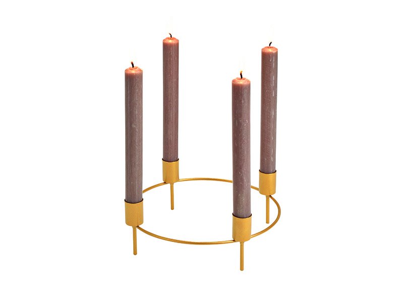 Kandelaar, kranshouder, voor 4 stuks kaarsen, gemaakt van metaal/goud (B/H/D) 22x8x22cm