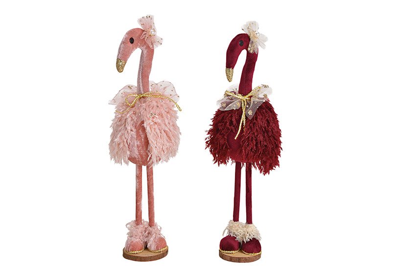 Flamingo aus Kunststoff, Textil, Holz Bordeaux, pink 2-fach, (B/H/T) 13x42x13cm