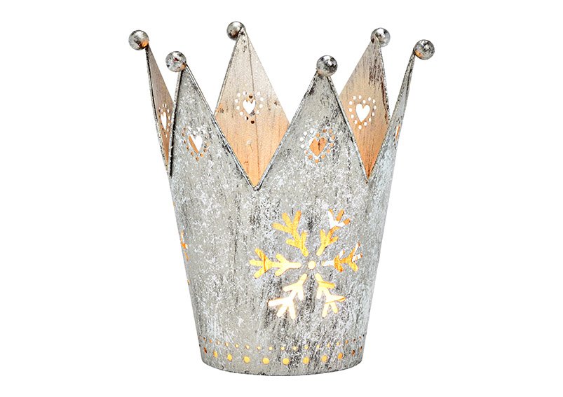 Wind light crown, snowflakes decor, made of metal silver (W/H/D) 12x13x12cm