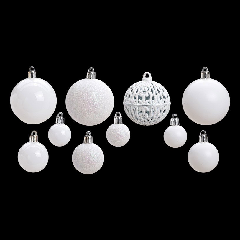 Set de boules de Noël en plastique Blanc Set de 100, (L/H/P) 35x23x12cm Ø3/4/6cm