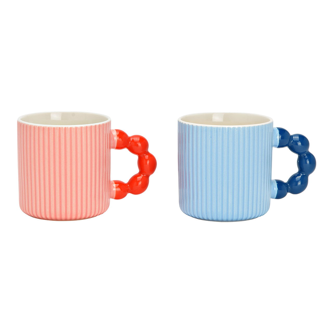 Becher mit Perlengriff aus Porzellan, 2-fach, Blau/Rot 360ml (B/H/T) 14x9x8cm Becher mit Perlengriff aus Porzellan, 2-fach, Blau/Rot 360ml (B/H/T) 14x9x8cm