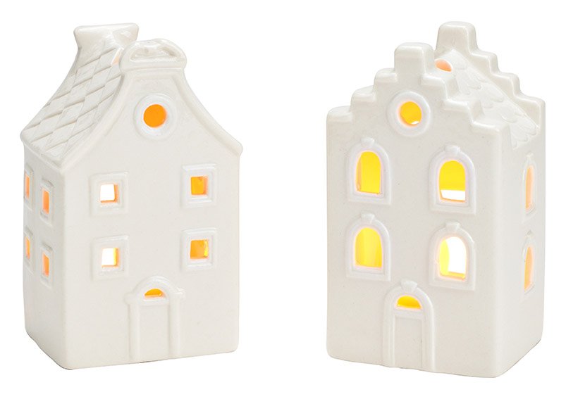 Windlicht Haus aus Porzellan weiß 2-fach, (B/H/T) 6x11x5cm