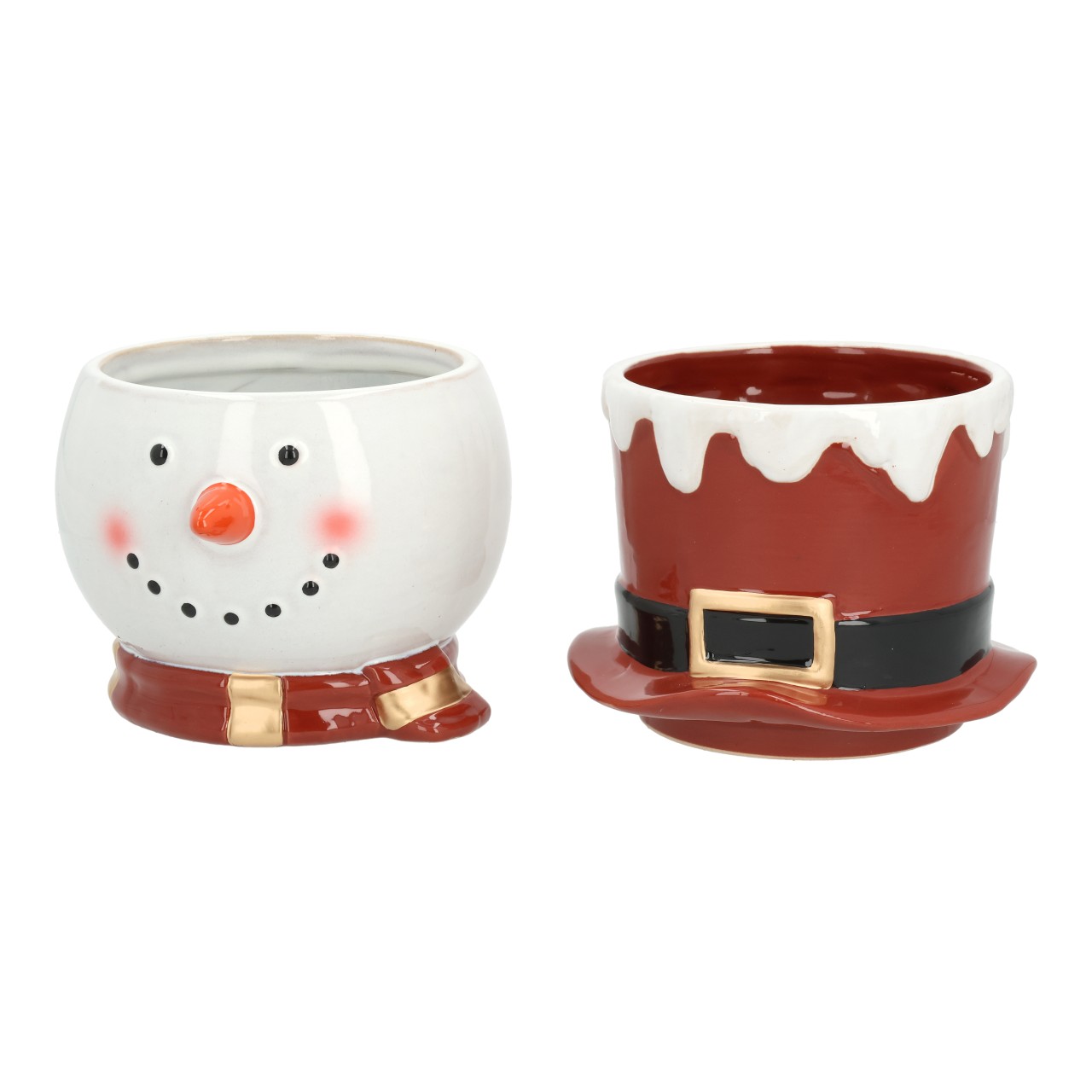 Maceta muñeco de nieve y sombrero de copa de gres rojo set de 2 (A/A/P) 18x23x16cm Töpferei, Porzellan, Schale, Suppenschüssel, Tasse