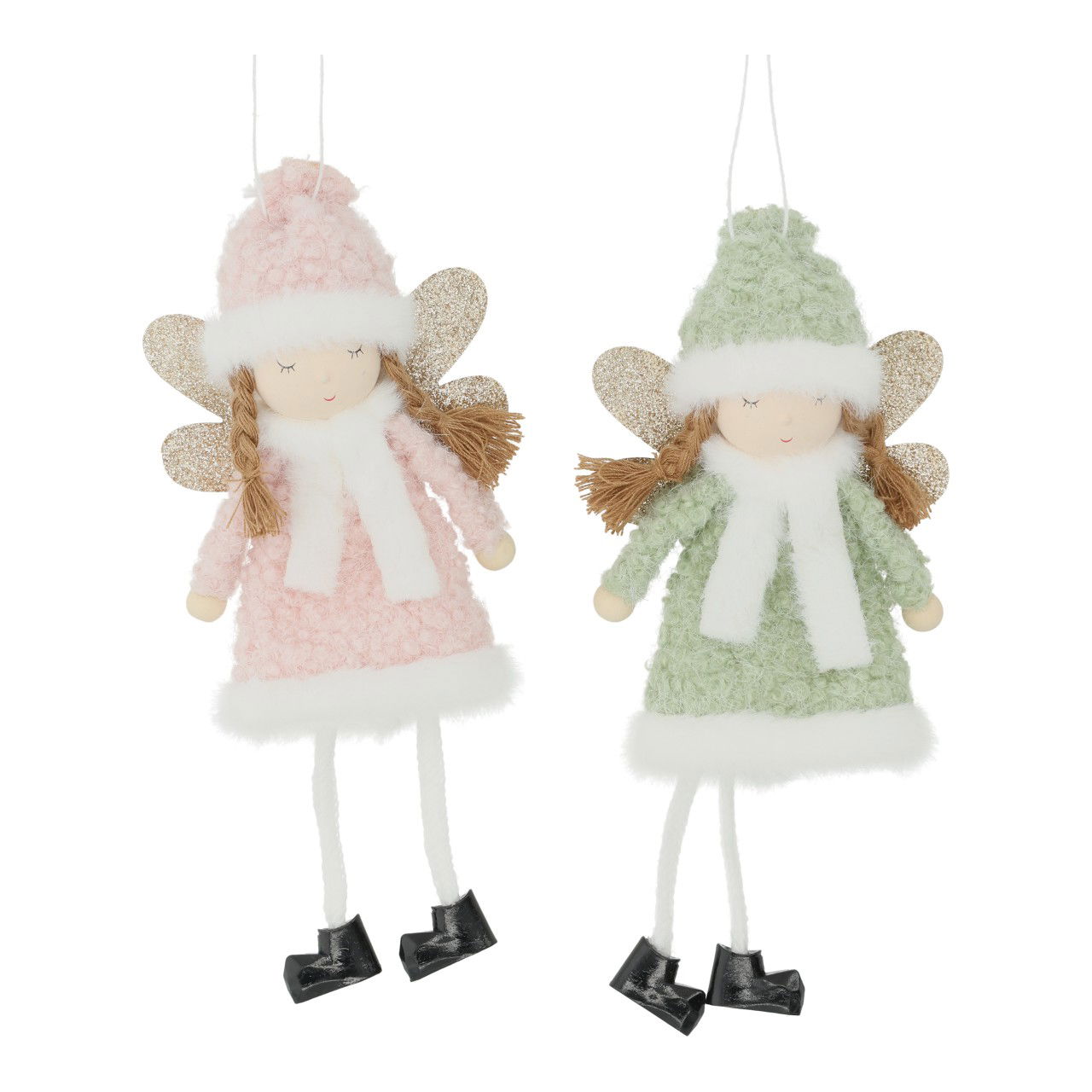 Hangende engel van textiel groen 2 assorti (B/H/D) 8x19x4cm Bekleidung, Hut, Puppe, Spielzeug, Person