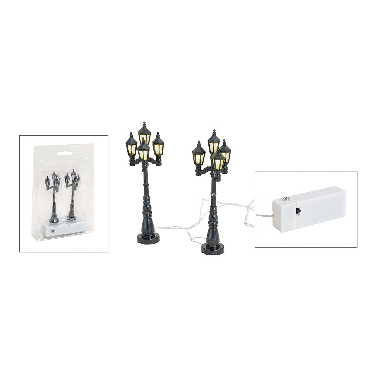 LED Straßenlaternen-Kette, 2-teilig, 11 cm Gartenlaternen, Lichterkette, Schmiedestil, Standleuchte, Elektrische Zuleitung