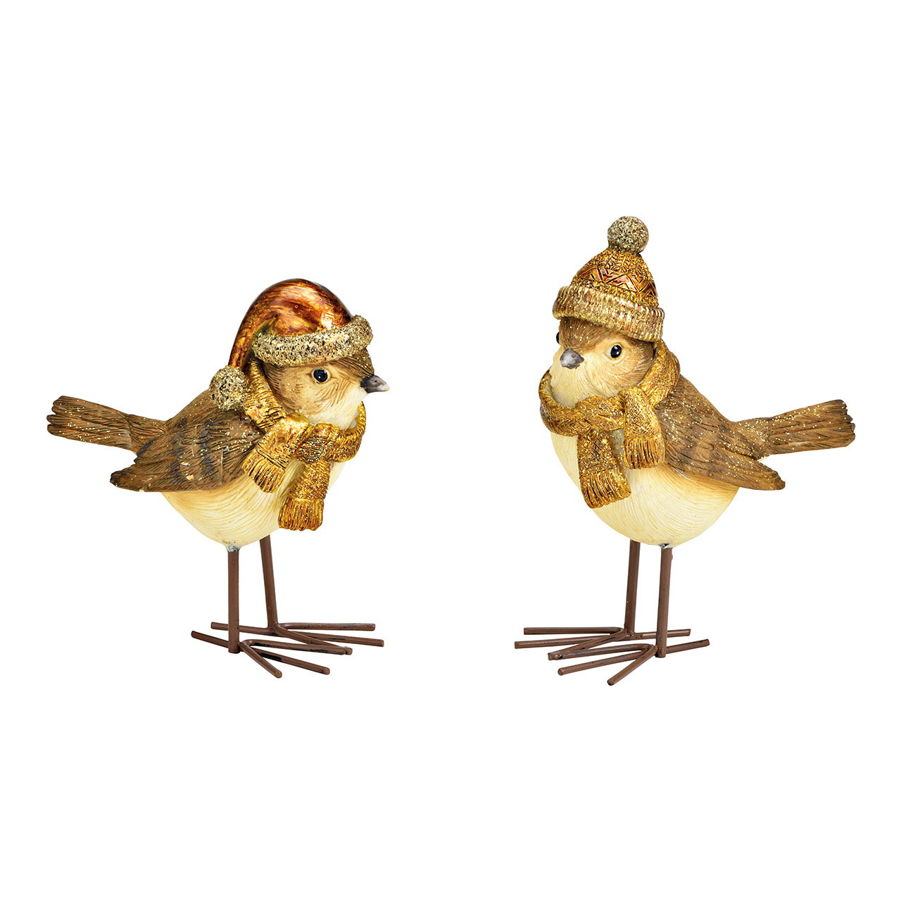 Winter bird, metal feet, made of poly brown, gold 2-fold, (W/H/D) 10x10x5cm Winter bird, metal feet, made of poly brown, gold 2-fold, (W/H/D) 10x10x5cm