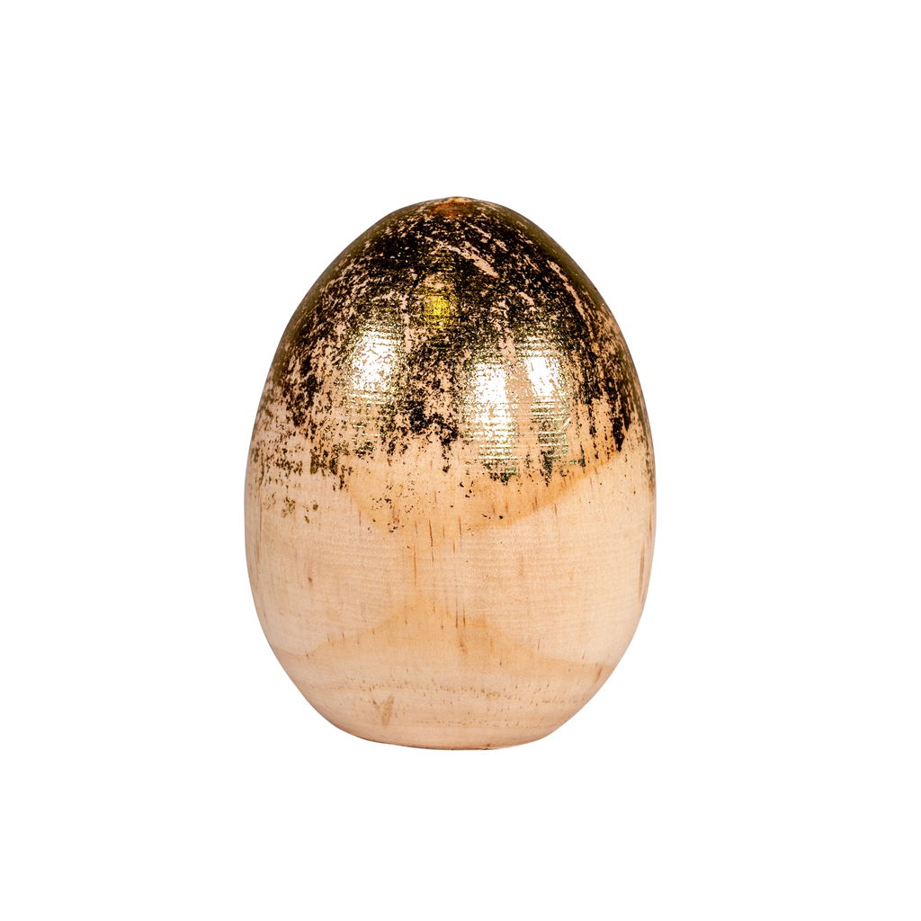 Oeuf, bois, 7x7x9cm, 1 pc, naturel-or Sphäre