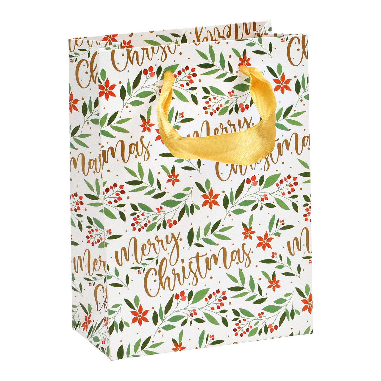 Gift bag Merry Christmas leaf decor made of paper/cardboard colorful (W/H/D) 12x16x1cm