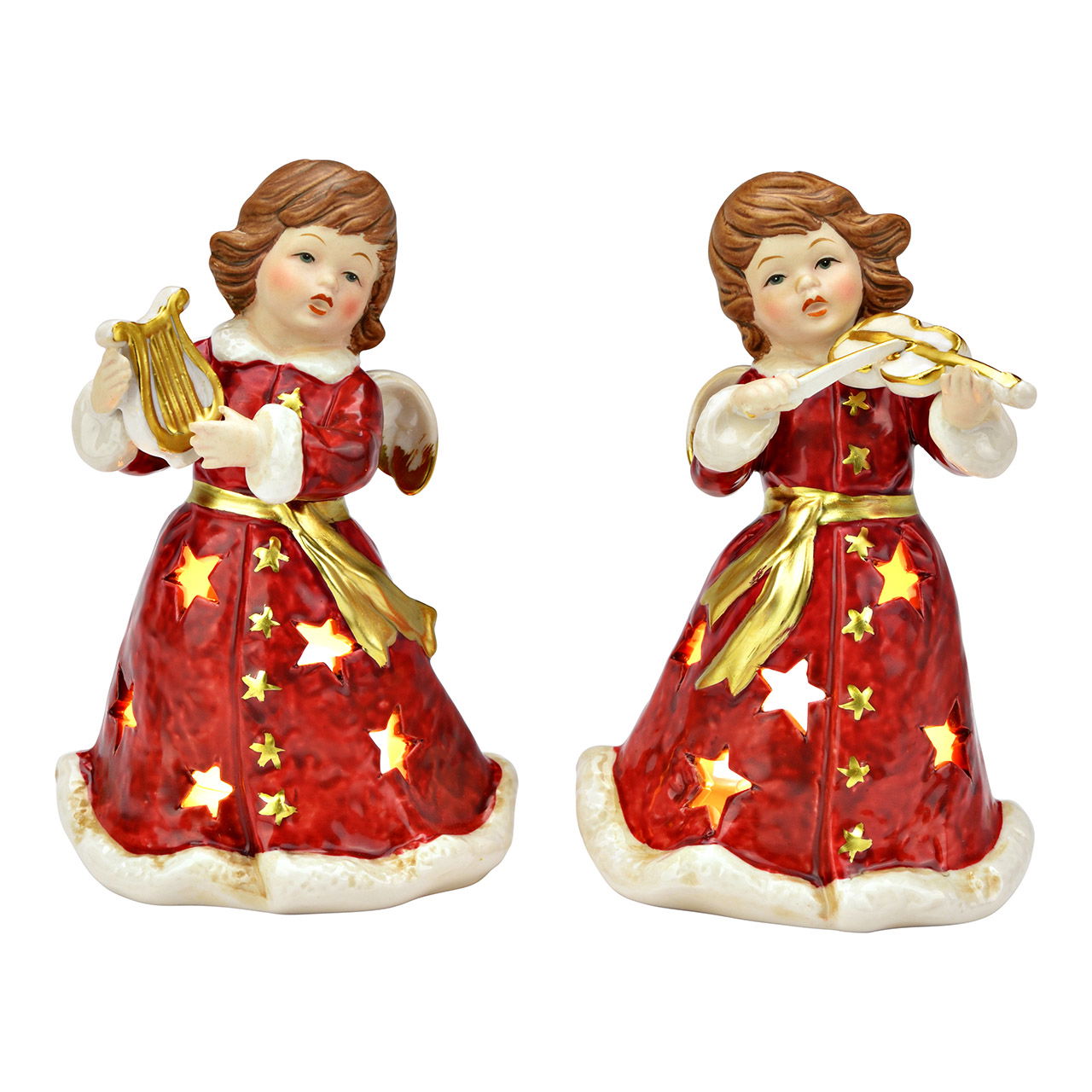 Porcelain lantern angel, 2-fold, red (W/H/D) 9x14x8cm