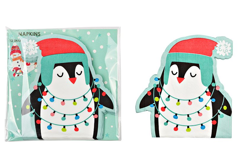 Servet 12-laags 3-laags pinguïn, kerstpapier/karton kleurrijk (B/H) 33x33cm