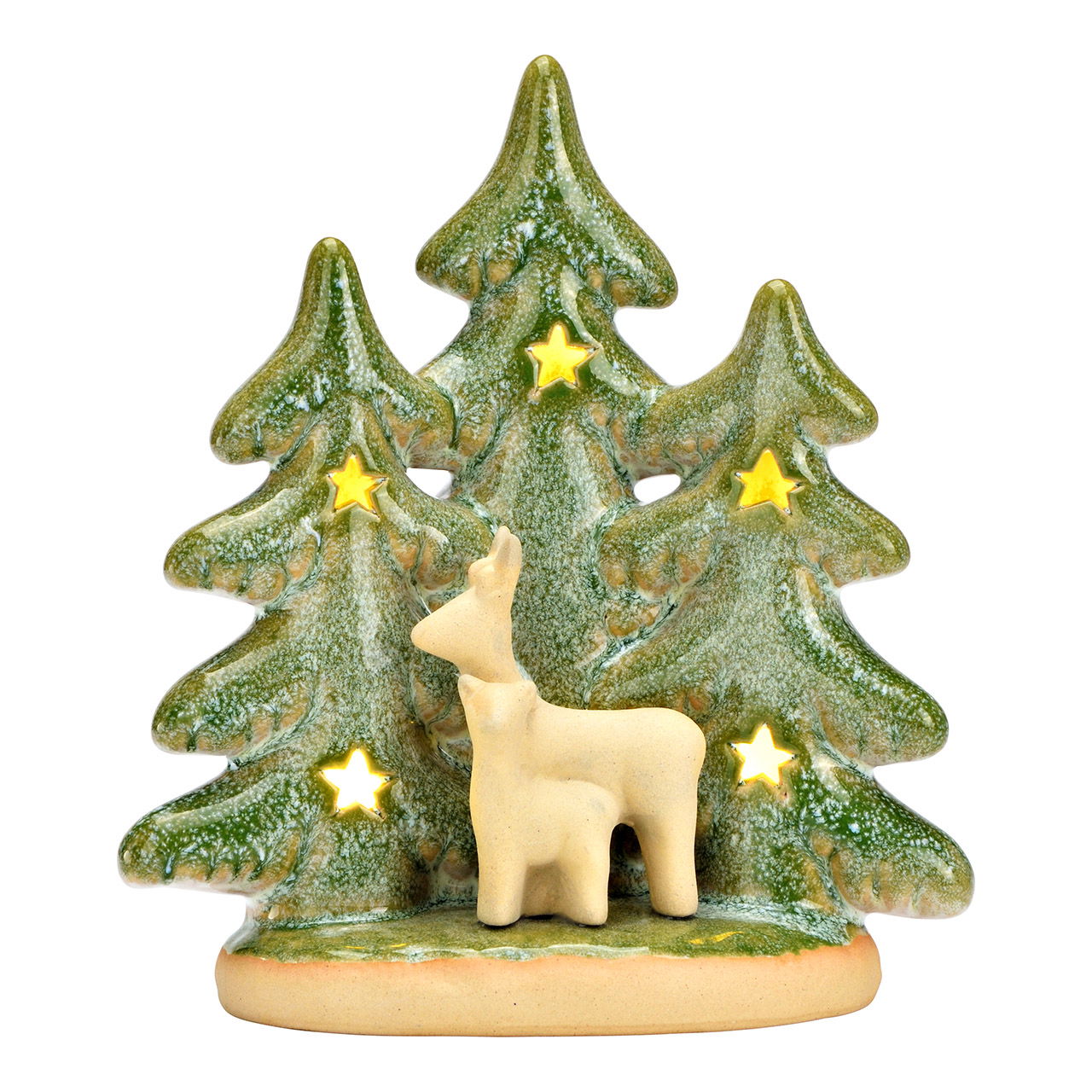 LED Tannenbaum/Hirsch (exkl. 3xLR44) aus Keramik, Grün (B/H/T) 16x17x8cm LED Tannenbaum/Hirsch (exkl. 3xLR44) aus Keramik, Grün (B/H/T) 16x17x8cm
