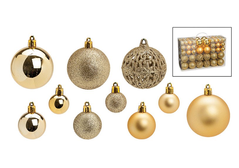 Set di palline di Natale in plastica, oro Set di 100, (L/H/D) 23x35x12cm Ø 3/4/6 cm