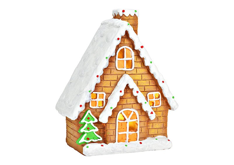 Gingerbread house with LED made of poly brown (W/H/D) 19x23x11cm, battery operated 3AAA exclusive