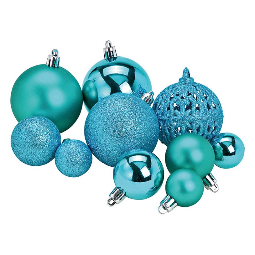 Set de boules de Noël en plastique Turquoise Set de 50, (L/H/P) 23x18x12cm Ø3/4/6cm