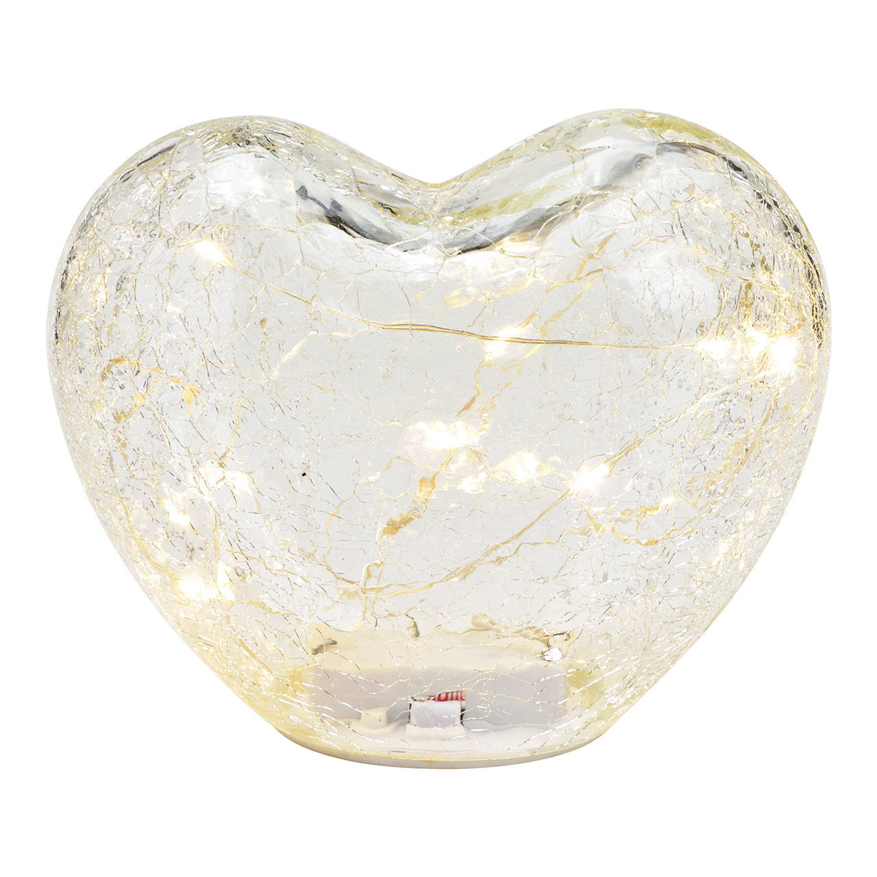 Cuore con 20 LED con timer in vetro trasparente (L/H/D) 18x15x11cm